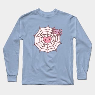 Cute Spider And Heart Caught In Spider Web Long Sleeve T-Shirt